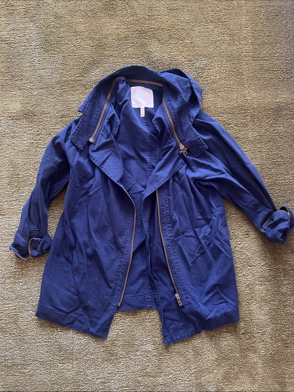 Leith Navy Hooded Utility Jacket with Asymmetrical Zip